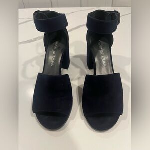 Stuart Weitzman strapped navy suede heel. Perfect condition.